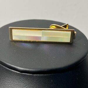 Vintage Gold and Opal Inlay Cream Tie Clip